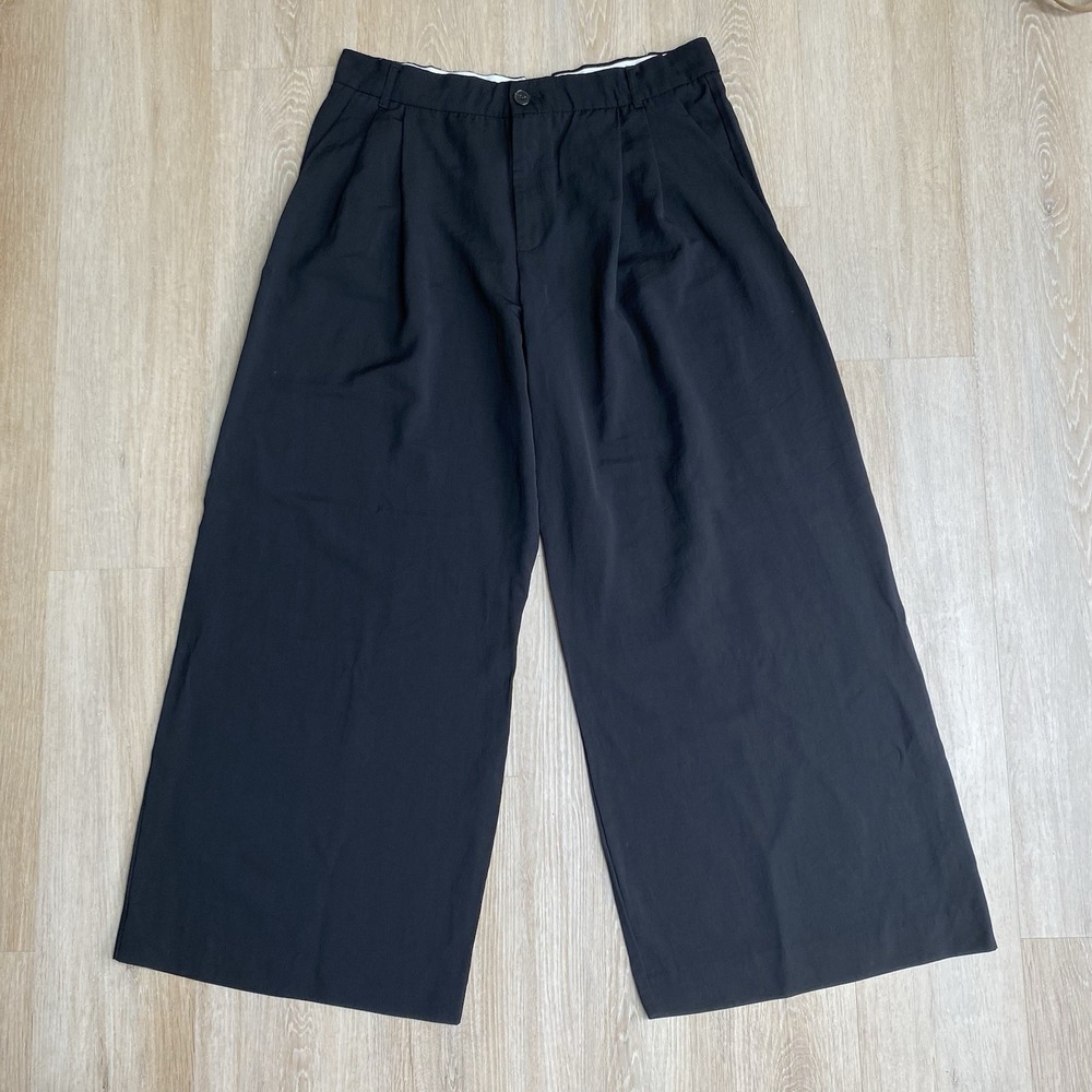 Zara Womens Black Pleated Balloon Wide-Leg High-Waist Trousers Size XXL